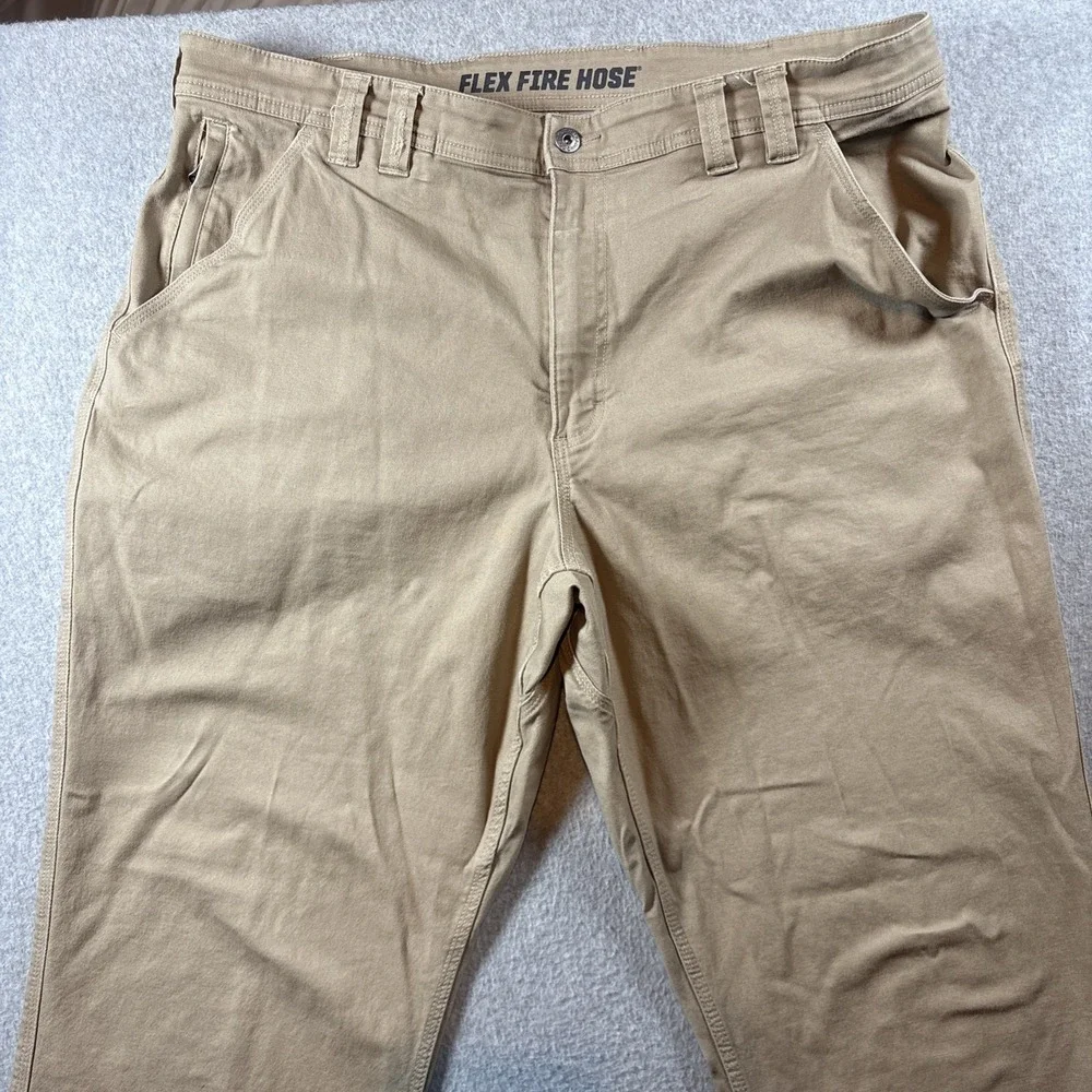 Duluth Trading Flex Fire Hose Men's 42x30 Beige Canvas Pants Work Casual